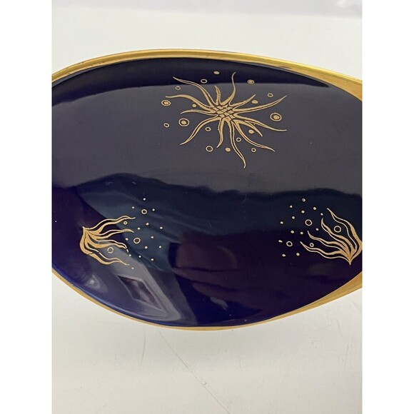 Porcelain Trinket Dish Lindner Bavaria Germany Echt Cobalt Blue/Gold - Picture 6 of 10